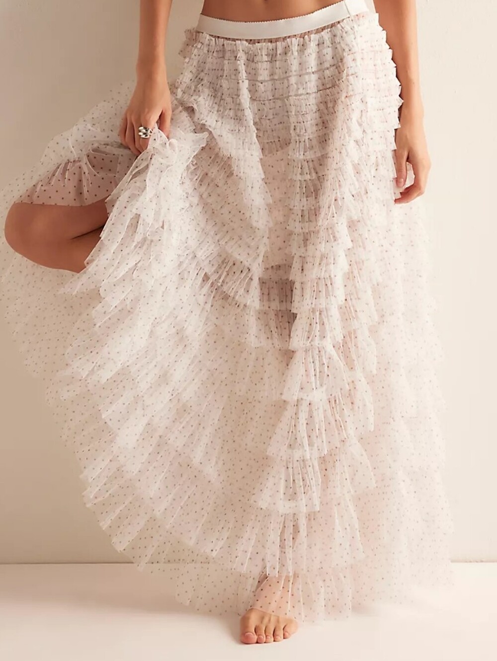 Free People "Return Of The Ruffle" Maxi Slip Skirt NWT Olive Grey